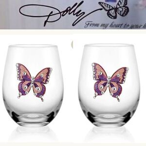 Dolly Parton Jeweled Mosaic Set Of 2 Stemless Wine Glasses